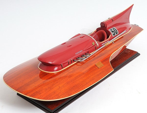10" Solid Wood Hand Painted Ferrari Hydroplane Large Model Boat-Sculptures-DECOROLALA