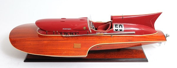10" Solid Wood Hand Painted Ferrari Hydroplane Large Model Boat-Sculptures-DECOROLALA