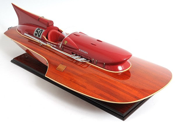 10" Solid Wood Hand Painted Ferrari Hydroplane Large Model Boat-Sculptures-DECOROLALA