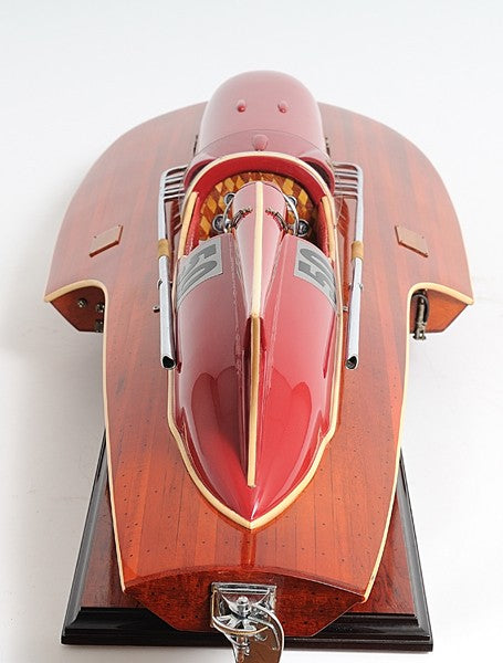 10" Solid Wood Hand Painted Ferrari Hydroplane Large Model Boat-Sculptures-DECOROLALA