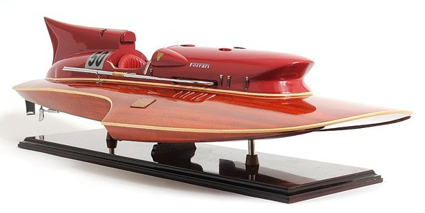 10" Solid Wood Hand Painted Ferrari Hydroplane Large Model Boat-Sculptures-DECOROLALA