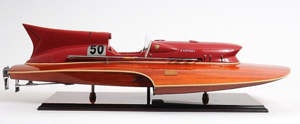 10" Solid Wood Hand Painted Ferrari Hydroplane Large Model Boat-Sculptures-DECOROLALA