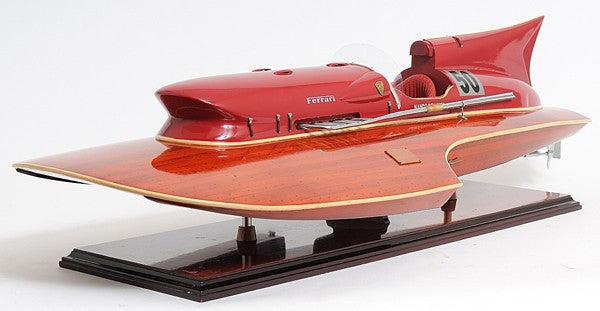 10" Solid Wood Hand Painted Ferrari Hydroplane Large Model Boat-Sculptures-DECOROLALA