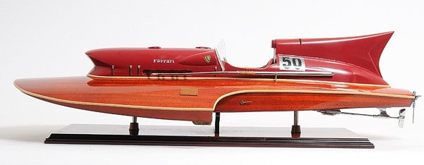 10" Solid Wood Hand Painted Ferrari Hydroplane Large Model Boat-Sculptures-DECOROLALA