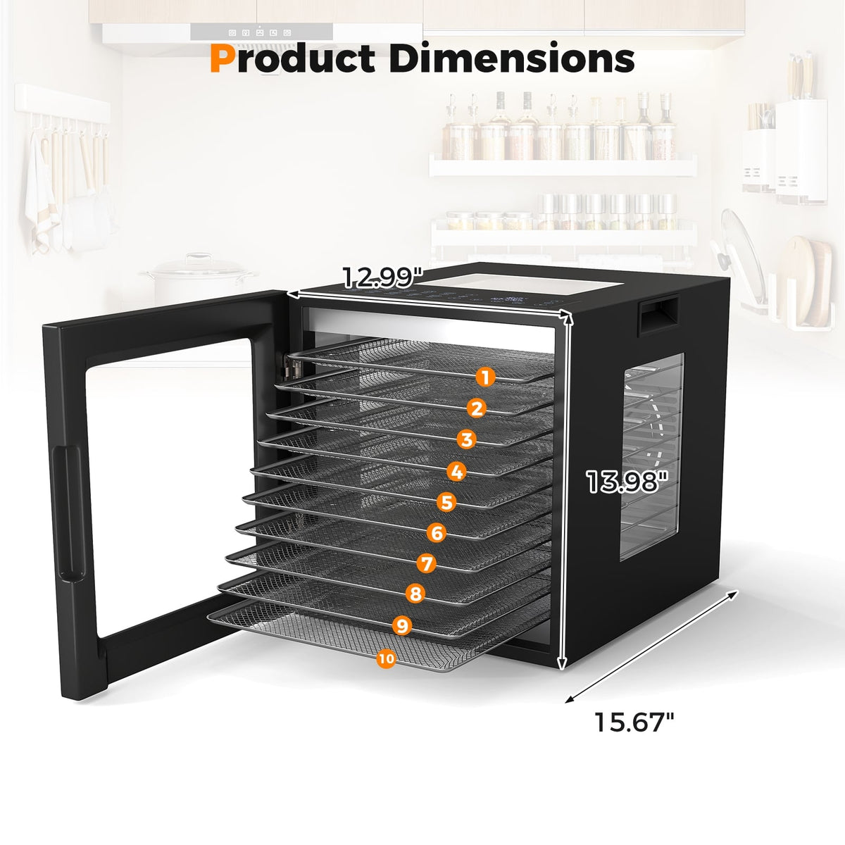 10 Stainless Steel Trays Dryer with 10 Presets-Black-Food Warmers & Burners-DECOROLALA