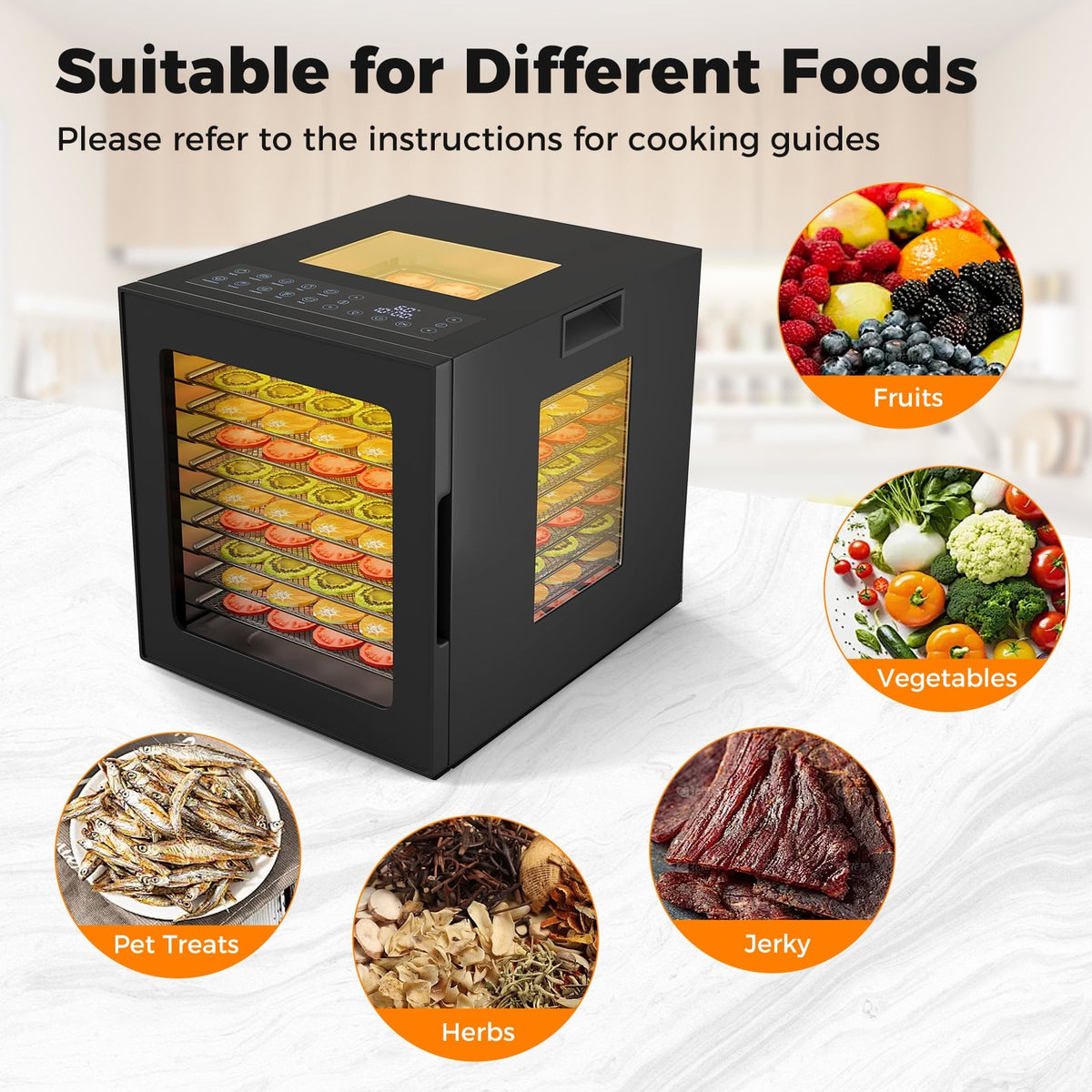 10 Stainless Steel Trays Dryer with 10 Presets-Black-Food Warmers & Burners-DECOROLALA