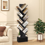 10-Tier Bookshelf with Drawer Free-standing Storage Bookcase-Black-Bookcases-DECOROLALA