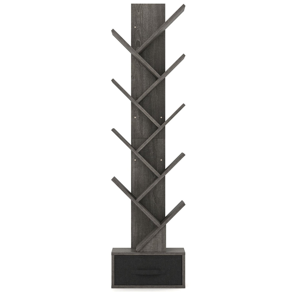 10-Tier Bookshelf with Drawer Free-standing Storage Bookcase-Gray & Black-Bookcases-DECOROLALA