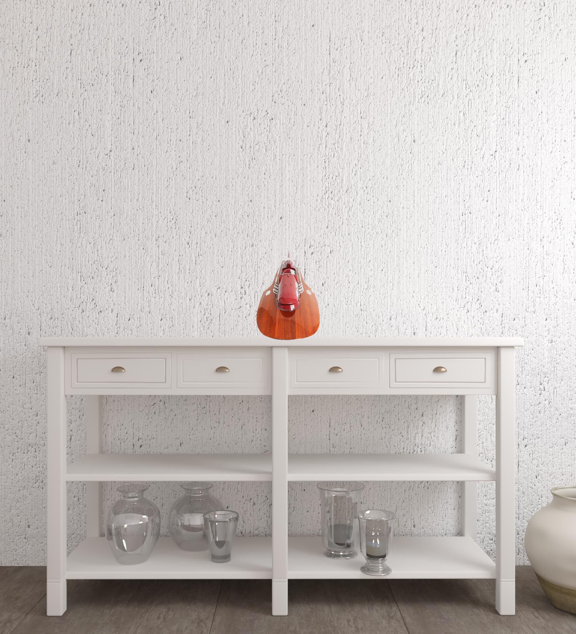 10" Wood Brown Ferrary Hydroplane RC Ready Boat Hand Painted Decorative Boat-Sculptures-DECOROLALA