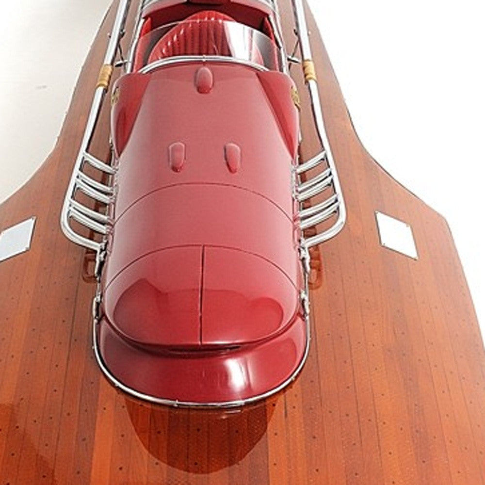 10" Wood Brown Ferrary Hydroplane RC Ready Boat Hand Painted Decorative Boat-Sculptures-DECOROLALA