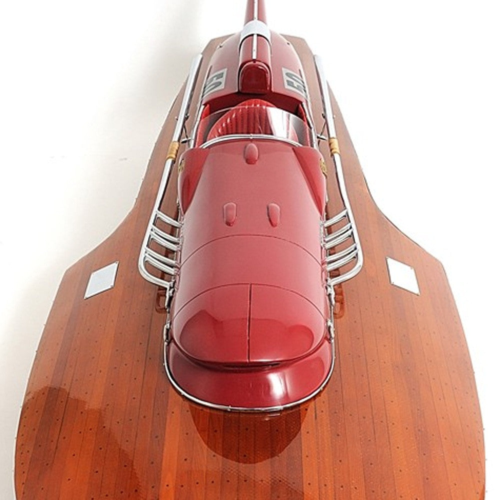 10" Wood Brown Ferrary Hydroplane RC Ready Boat Hand Painted Decorative Boat-Sculptures-DECOROLALA