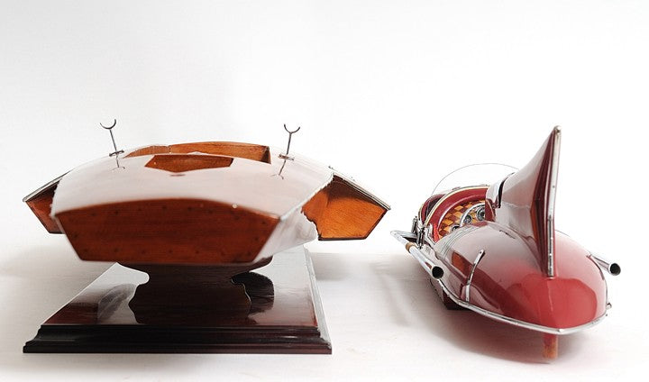 10" Wood Brown Ferrary Hydroplane RC Ready Boat Hand Painted Decorative Boat-Sculptures-DECOROLALA