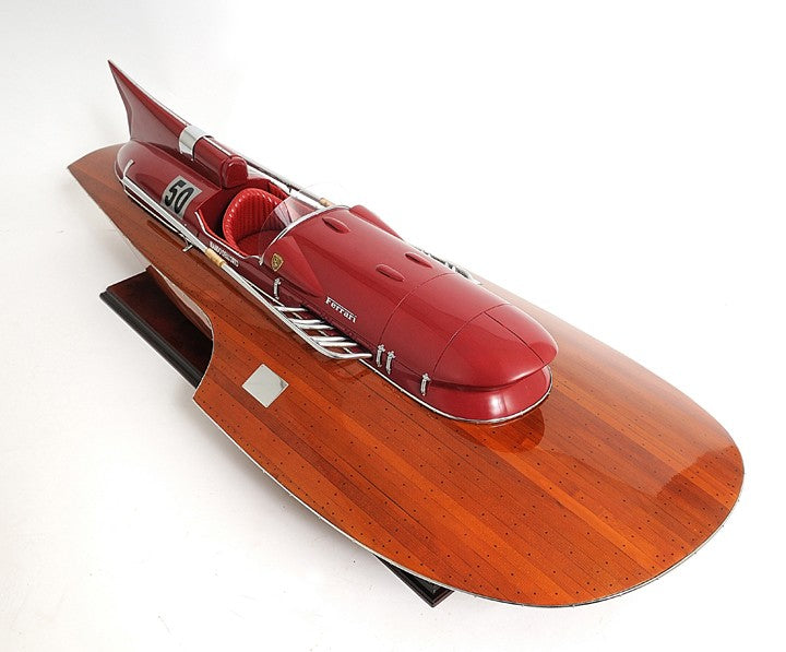 10" Wood Brown Ferrary Hydroplane RC Ready Boat Hand Painted Decorative Boat-Sculptures-DECOROLALA