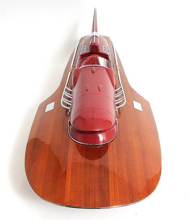 10" Wood Brown Ferrary Hydroplane RC Ready Boat Hand Painted Decorative Boat-Sculptures-DECOROLALA