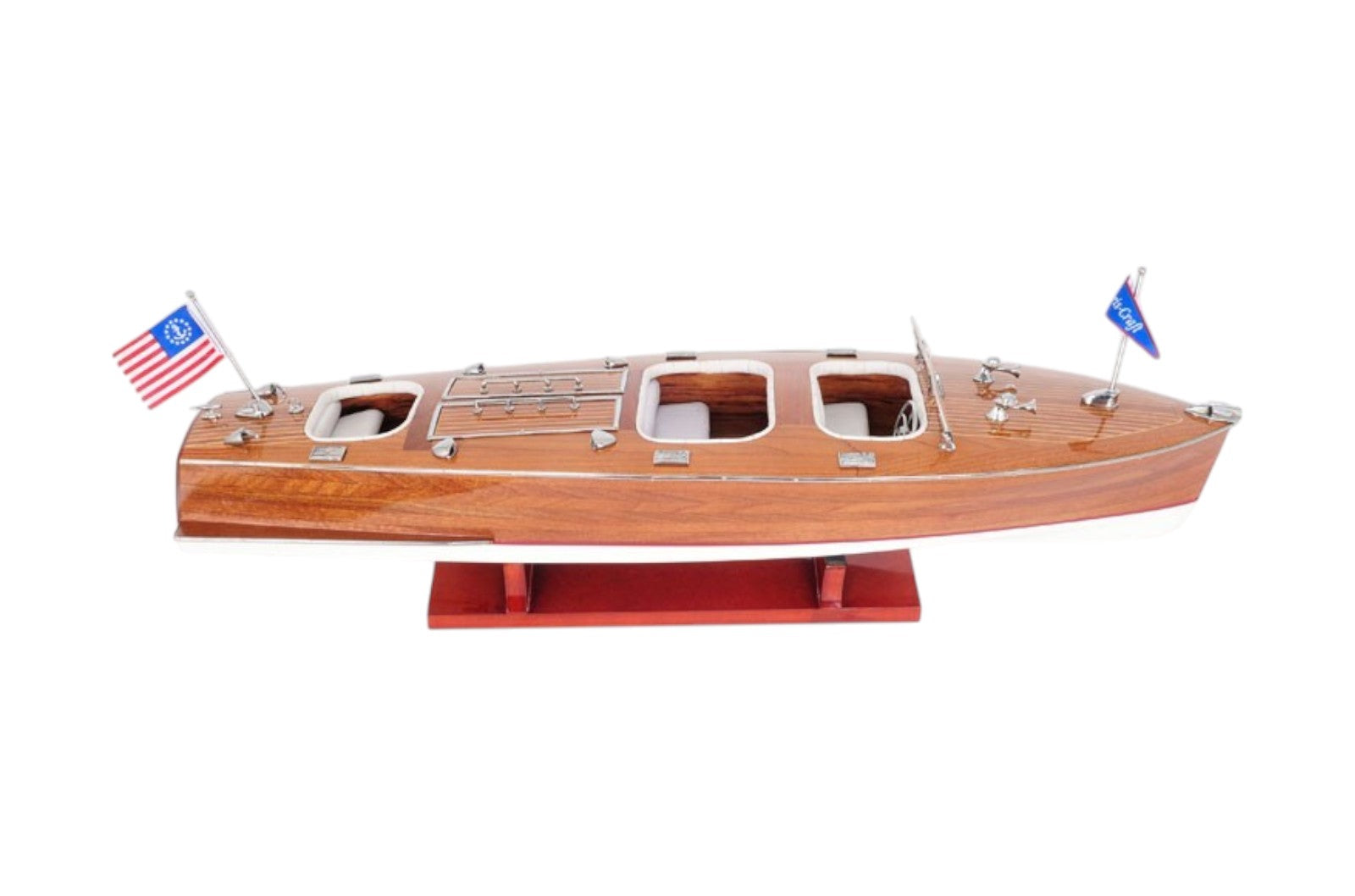 10" Wood Brown Solid Wood Hand Painted Model Boat Tabletop Sculpture-Sculptures-DECOROLALA