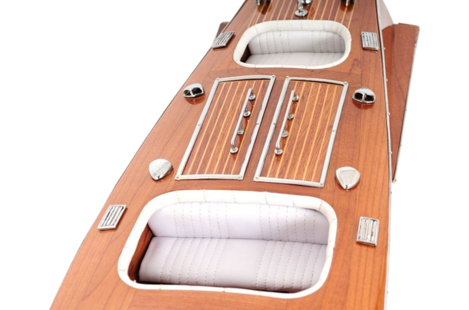 10" Wood Brown Solid Wood Hand Painted Model Boat Tabletop Sculpture-Sculptures-DECOROLALA