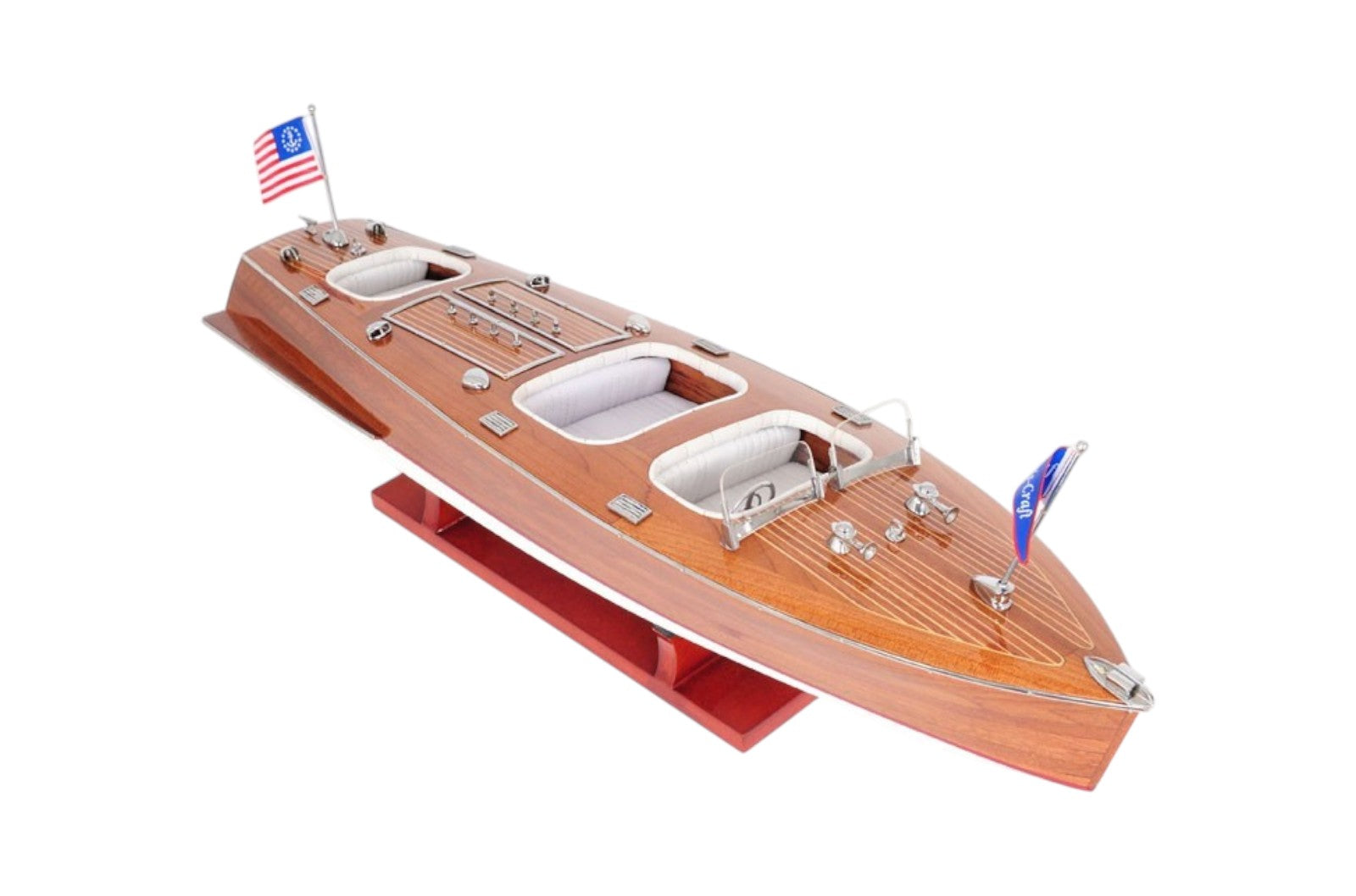 10" Wood Brown Solid Wood Hand Painted Model Boat Tabletop Sculpture-Sculptures-DECOROLALA