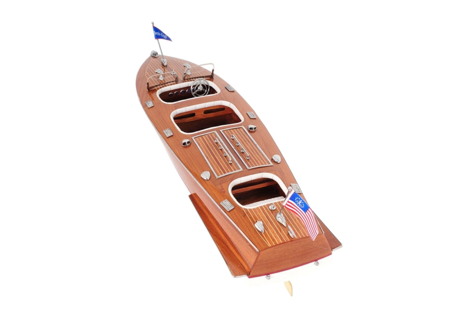 10" Wood Brown Solid Wood Hand Painted Model Boat Tabletop Sculpture-Sculptures-DECOROLALA