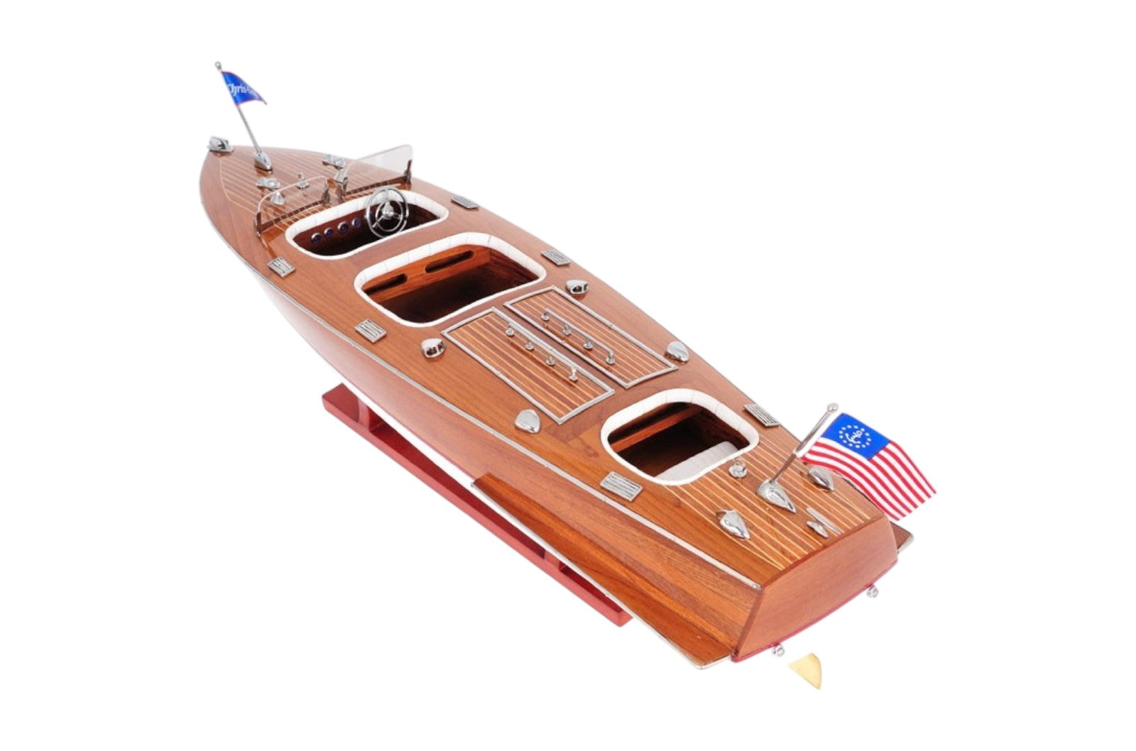 10" Wood Brown Solid Wood Hand Painted Model Boat Tabletop Sculpture-Sculptures-DECOROLALA