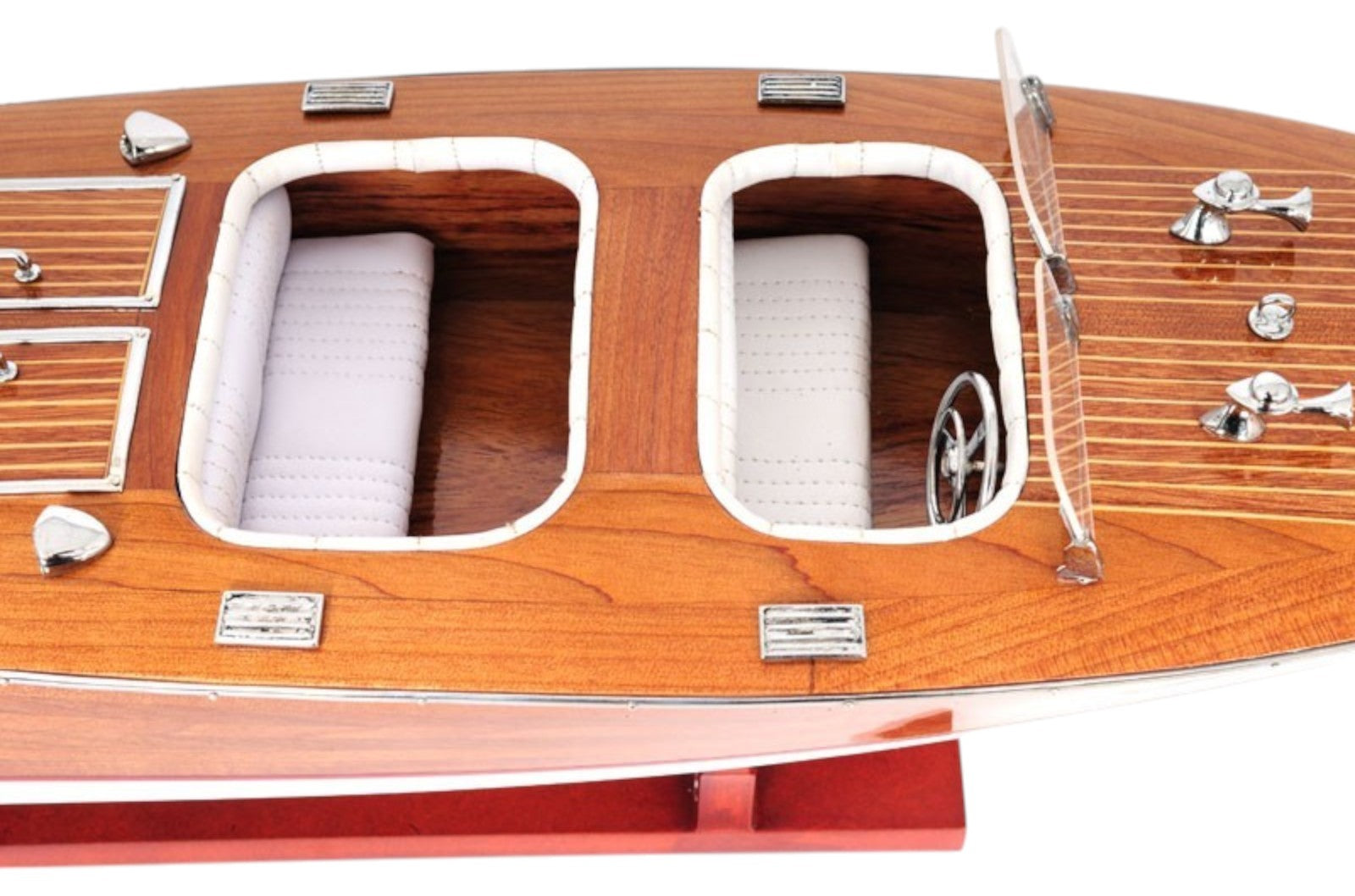 10" Wood Brown Solid Wood Hand Painted Model Boat Tabletop Sculpture-Sculptures-DECOROLALA