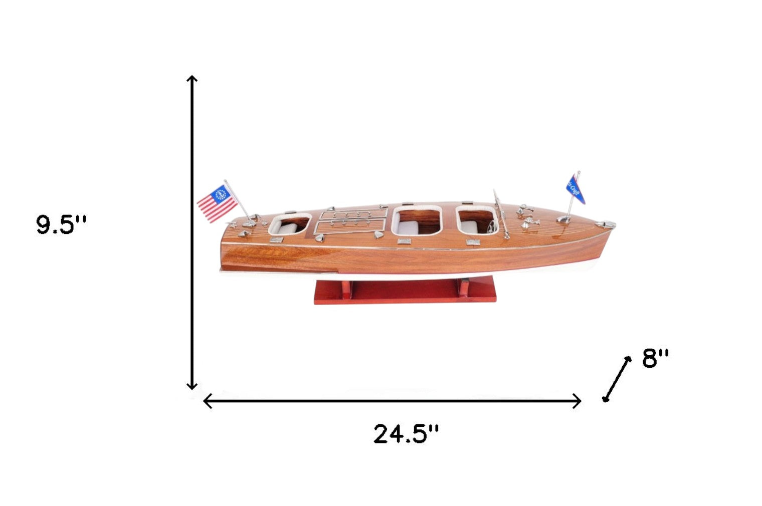 10" Wood Brown Solid Wood Hand Painted Model Boat Tabletop Sculpture-Sculptures-DECOROLALA