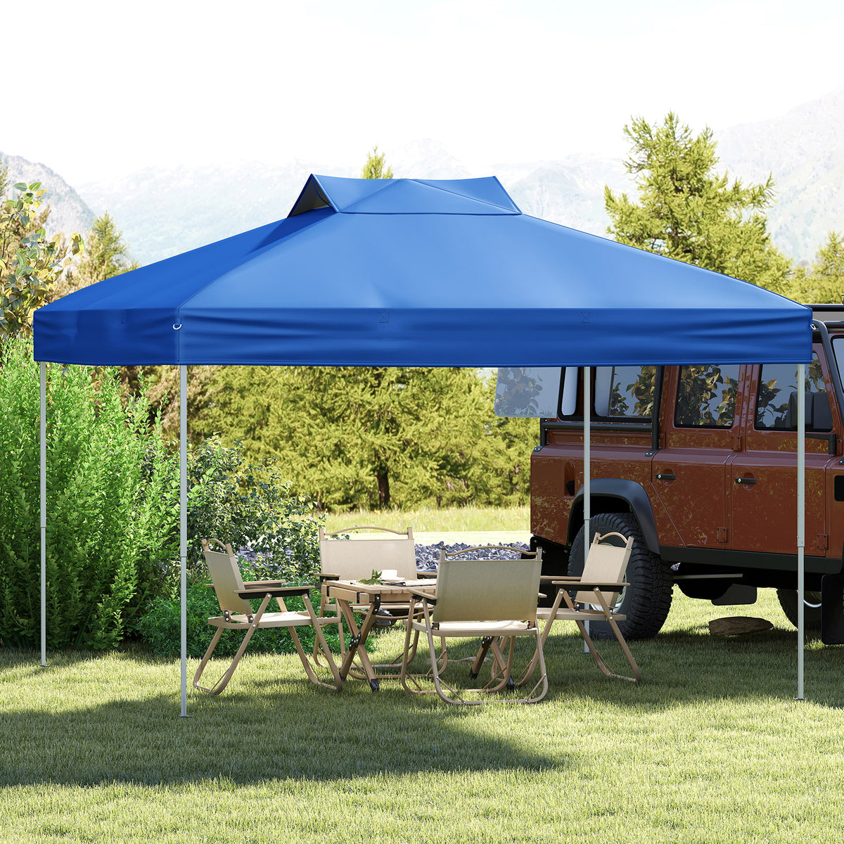 10 X 10 FT Foldable Outdoor Patio Shelter Canopy Tent with 1-Push Center Lock-Blue-Canopies-DECOROLALA