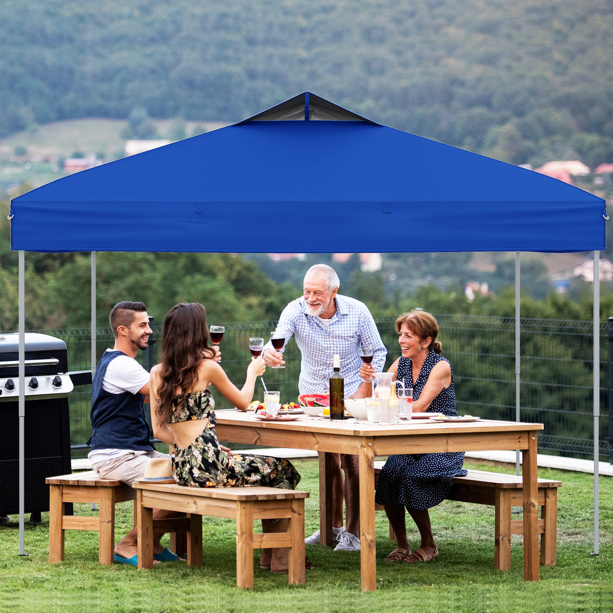 10 X 10 FT Foldable Outdoor Patio Shelter Canopy Tent with 1-Push Center Lock-Blue-Canopies-DECOROLALA