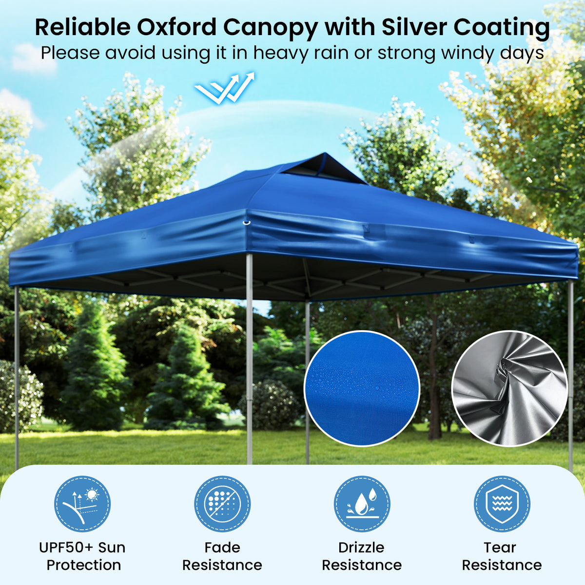 10 X 10 FT Foldable Outdoor Patio Shelter Canopy Tent with 1-Push Center Lock-Blue-Canopies-DECOROLALA