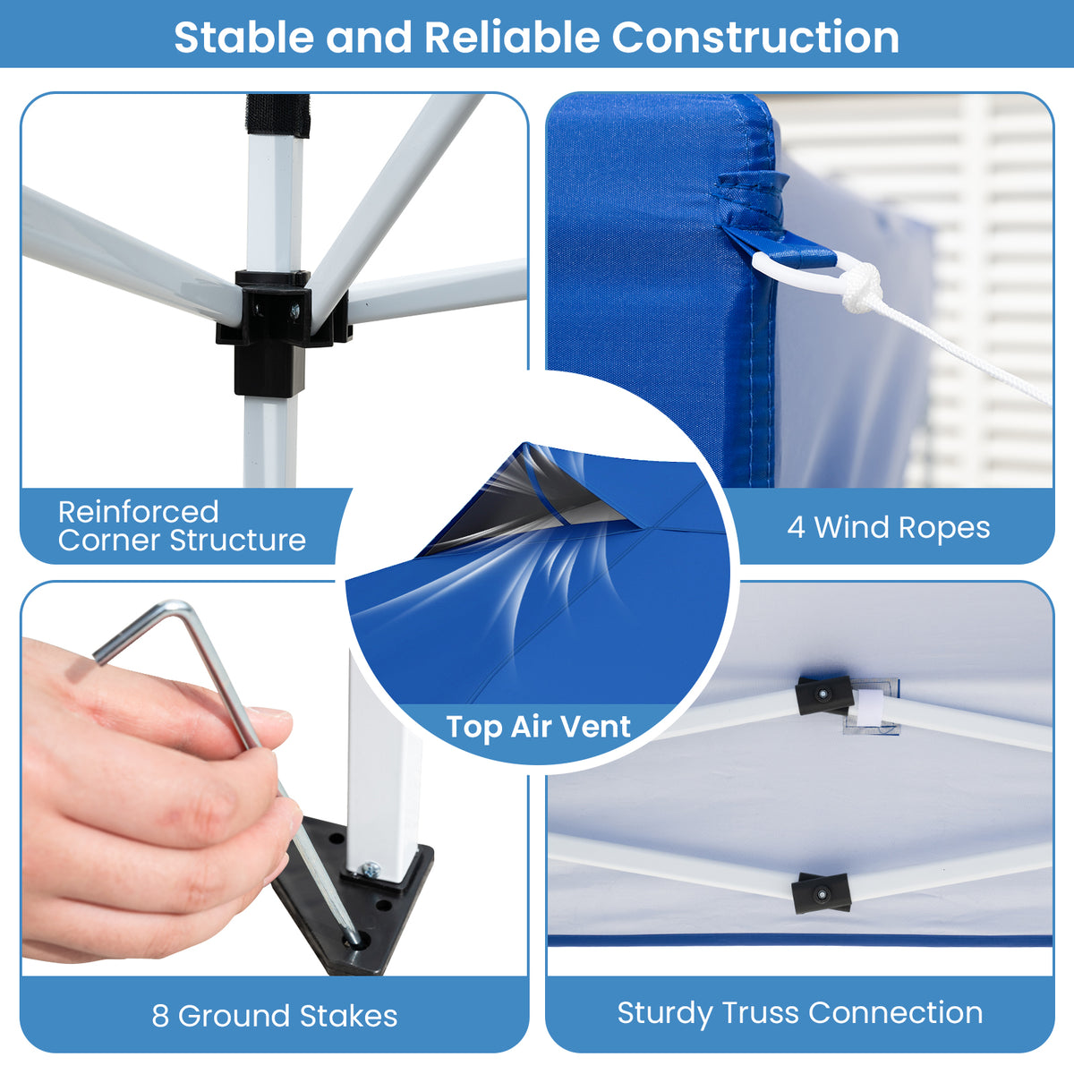 10 X 10 FT Foldable Outdoor Patio Shelter Canopy Tent with 1-Push Center Lock-Blue-Canopies-DECOROLALA
