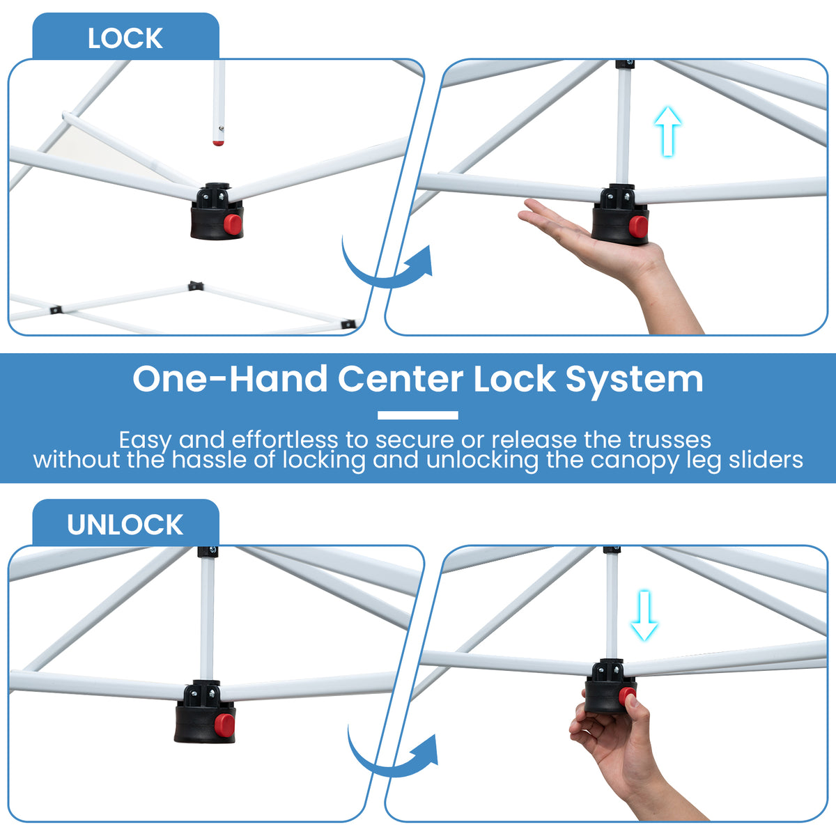 10 X 10 FT Foldable Outdoor Patio Shelter Canopy Tent with 1-Push Center Lock-Blue-Canopies-DECOROLALA