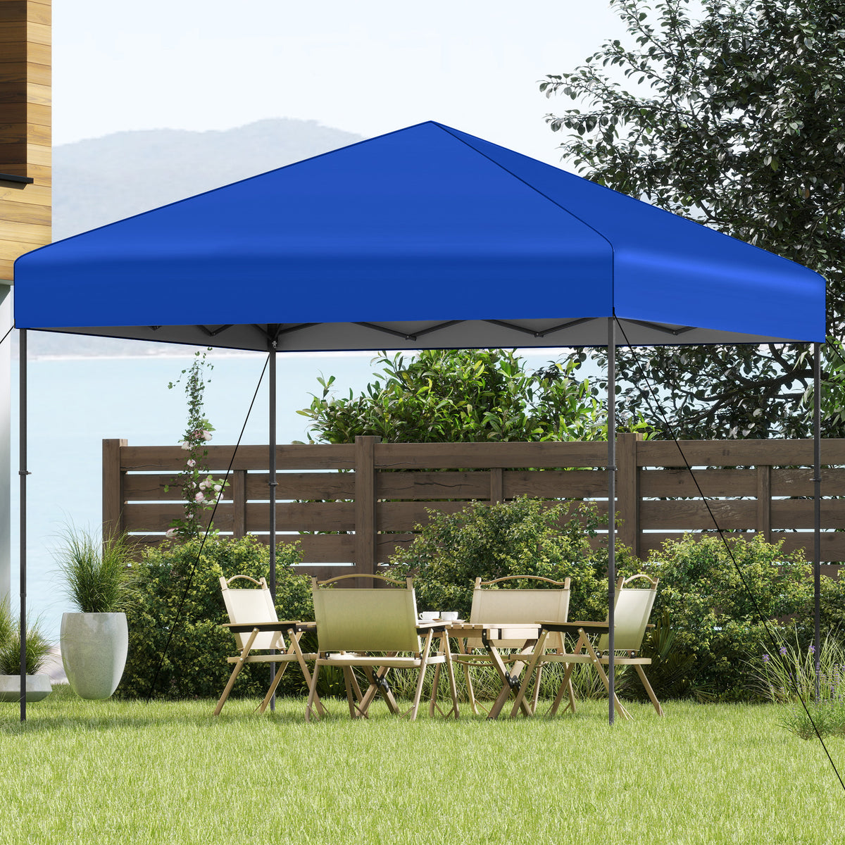 10 X 10 Feet Pop up Canopy Tent with Portable Carrying Bag and 8 Stakes-Blue-Canopies-DECOROLALA