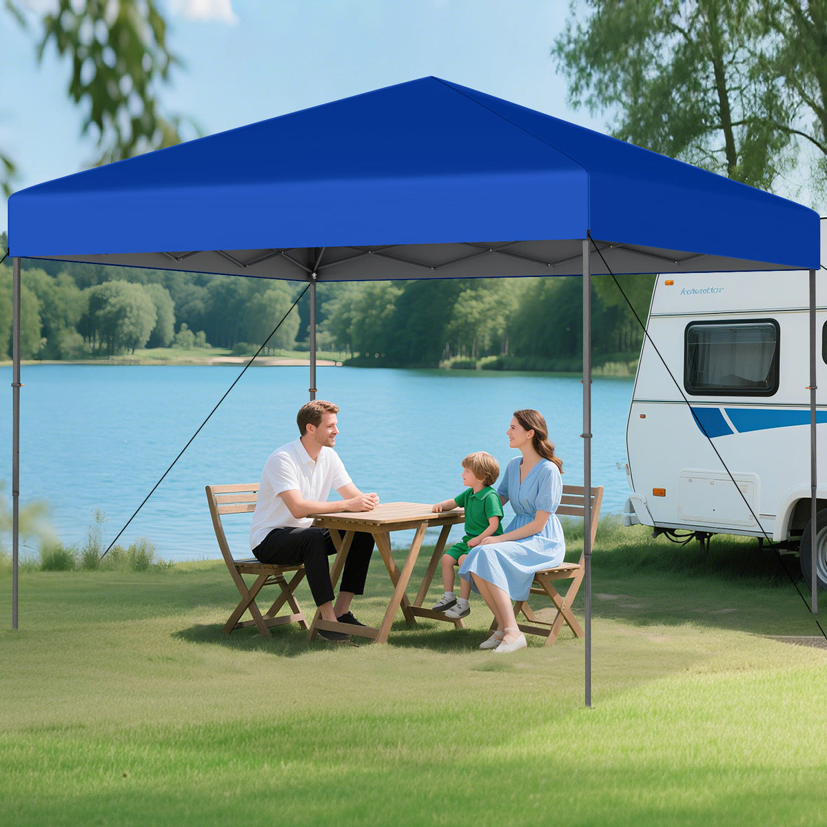 10 X 10 Feet Pop up Canopy Tent with Portable Carrying Bag and 8 Stakes-Blue-Canopies-DECOROLALA
