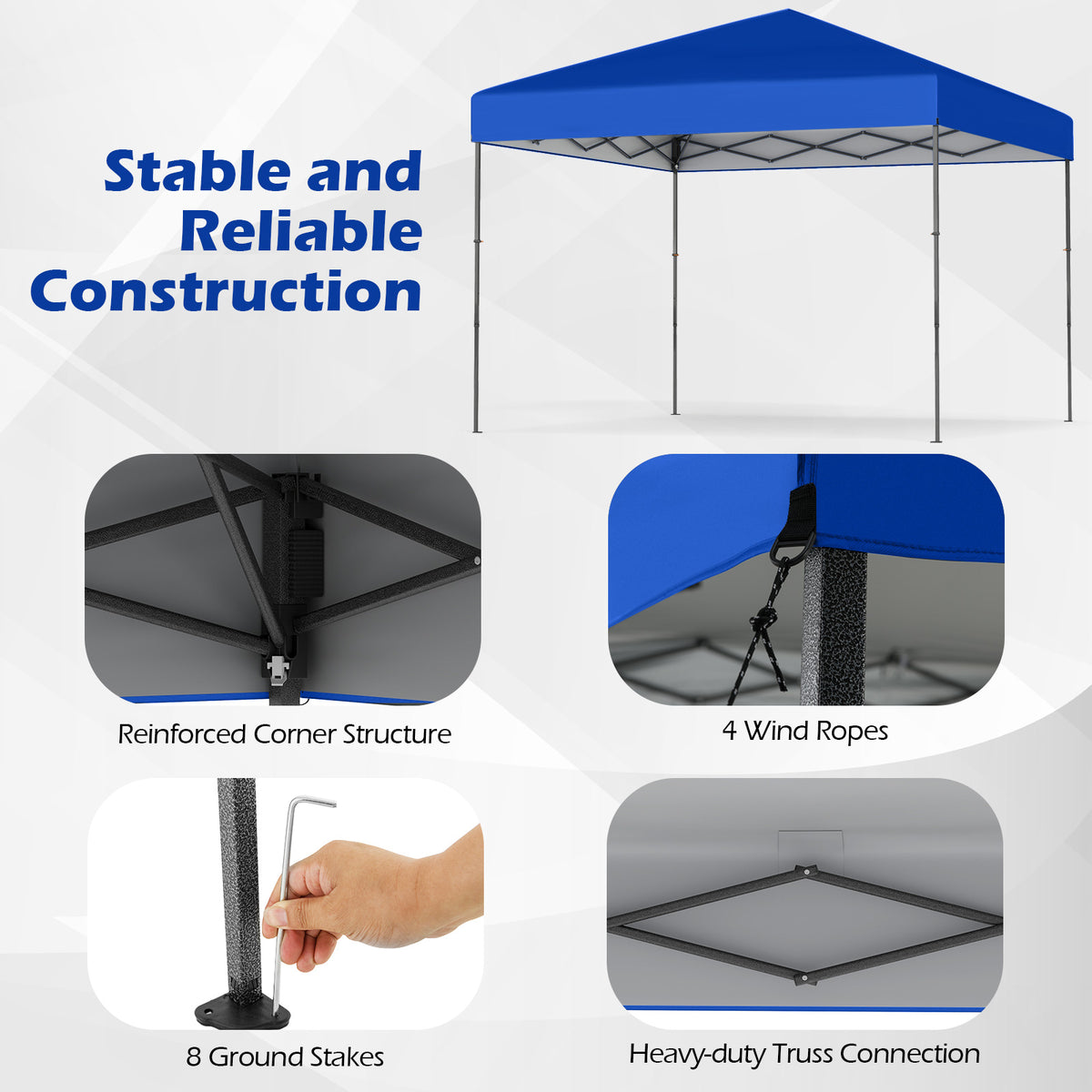 10 X 10 Feet Pop up Canopy Tent with Portable Carrying Bag and 8 Stakes-Blue-Canopies-DECOROLALA