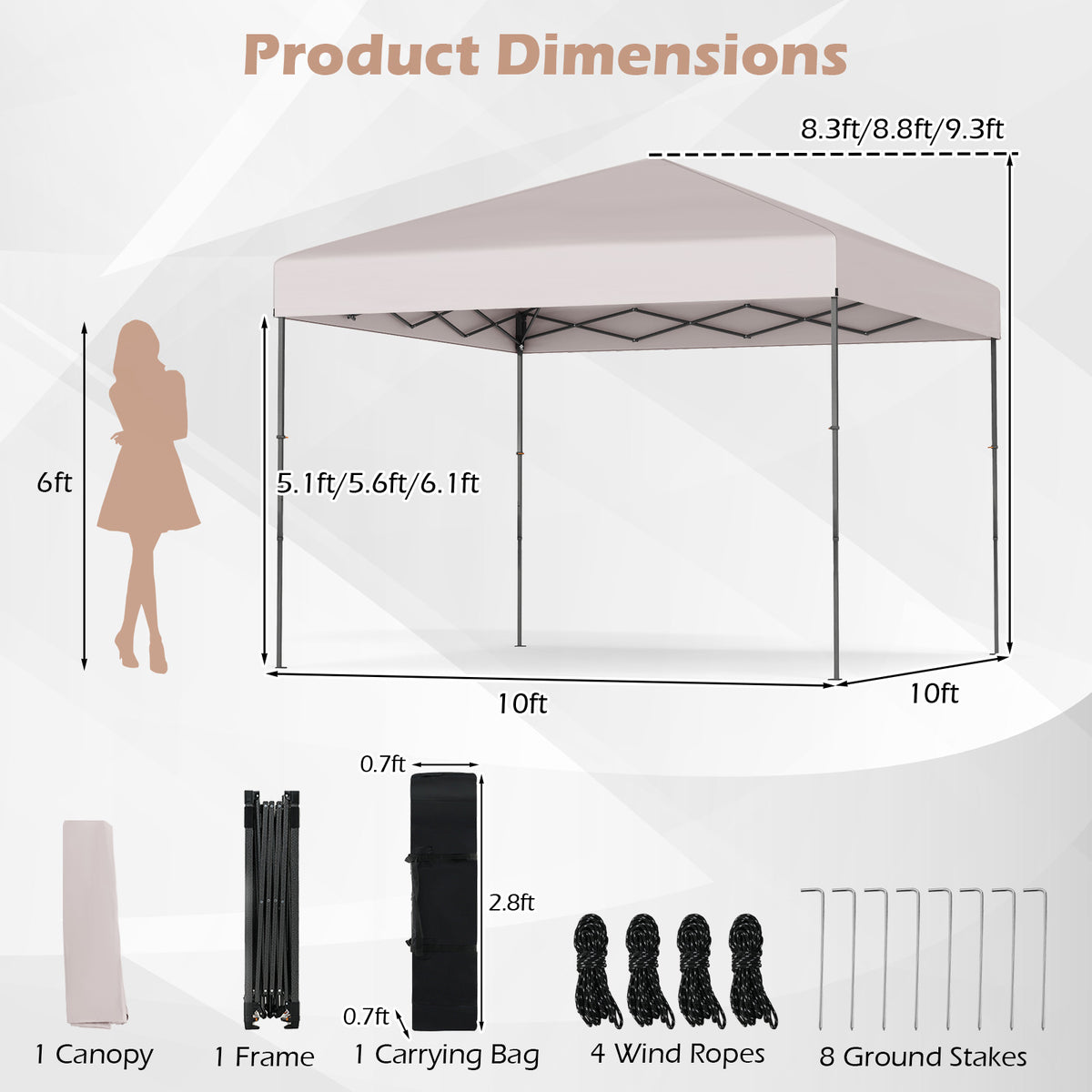 10 X 10 Feet Pop up Canopy Tent with Portable Carrying Bag and 8 Stakes-Yellow-Canopies-DECOROLALA