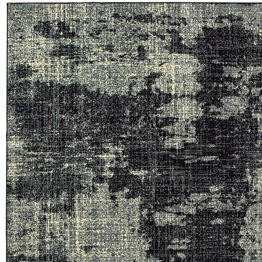 10' X 13' Black And Ivory Abstract Distressed Area Rug-Area Rugs-DECOROLALA
