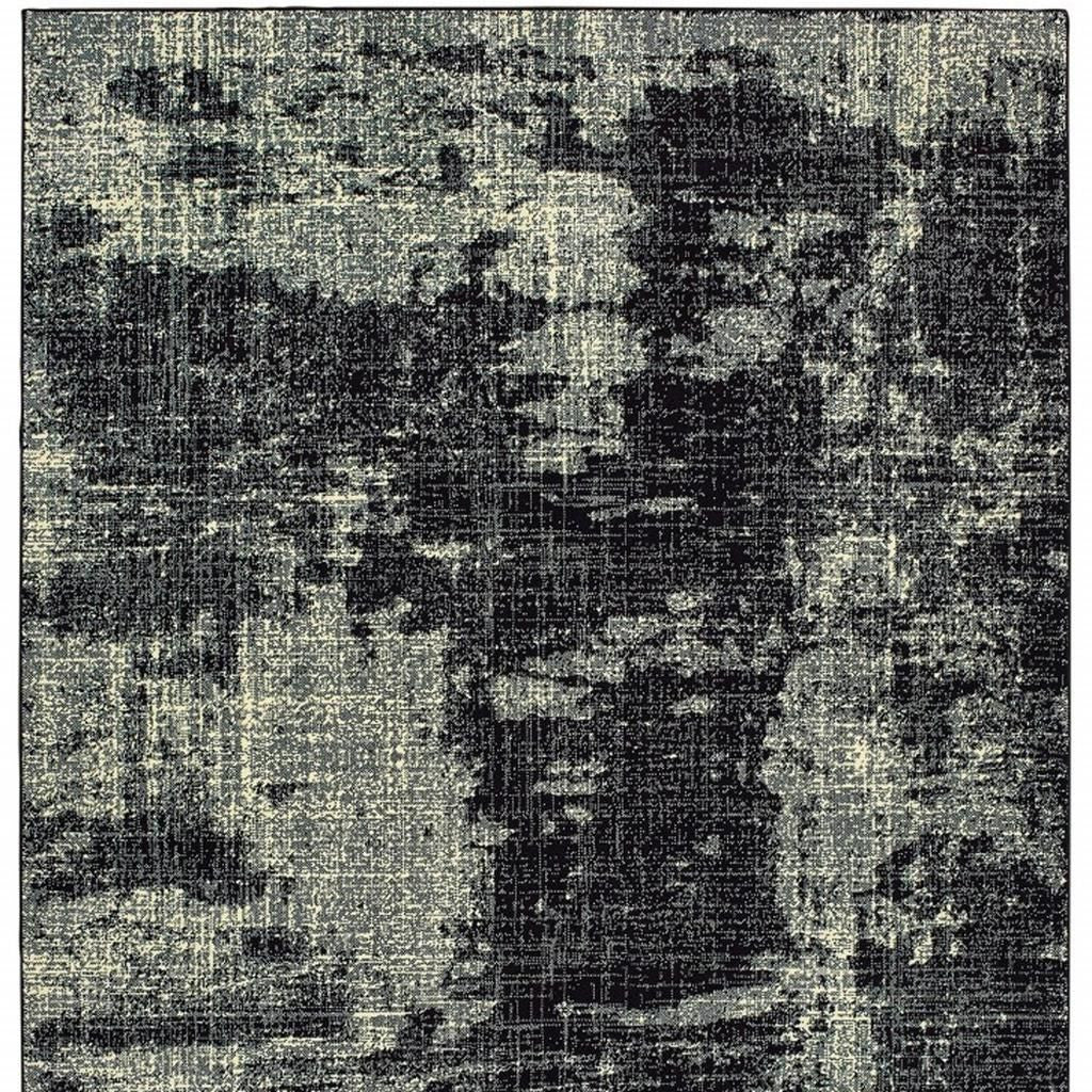 10' X 13' Black And Ivory Abstract Distressed Area Rug-Area Rugs-DECOROLALA