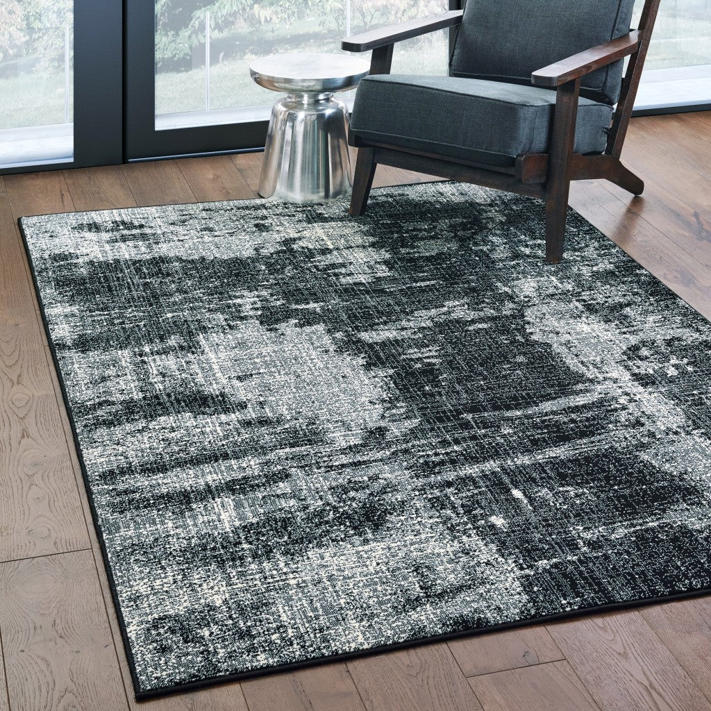10' X 13' Black And Ivory Abstract Distressed Area Rug-Area Rugs-DECOROLALA
