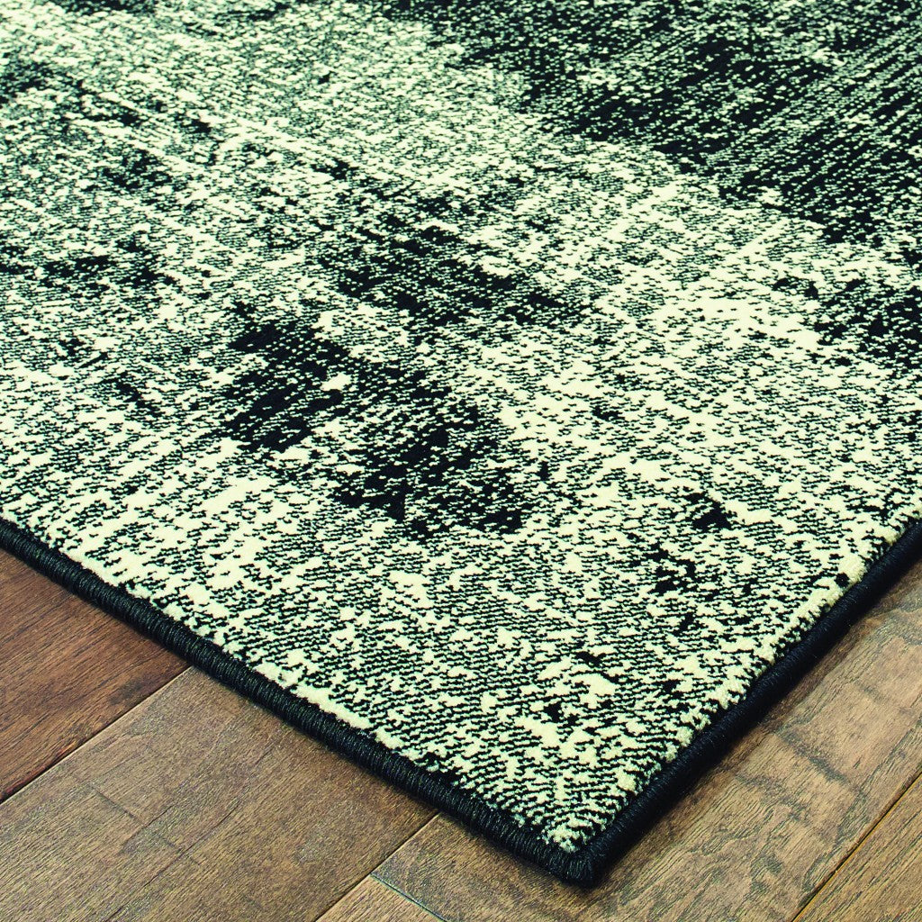 10' X 13' Black And Ivory Abstract Distressed Area Rug-Area Rugs-DECOROLALA