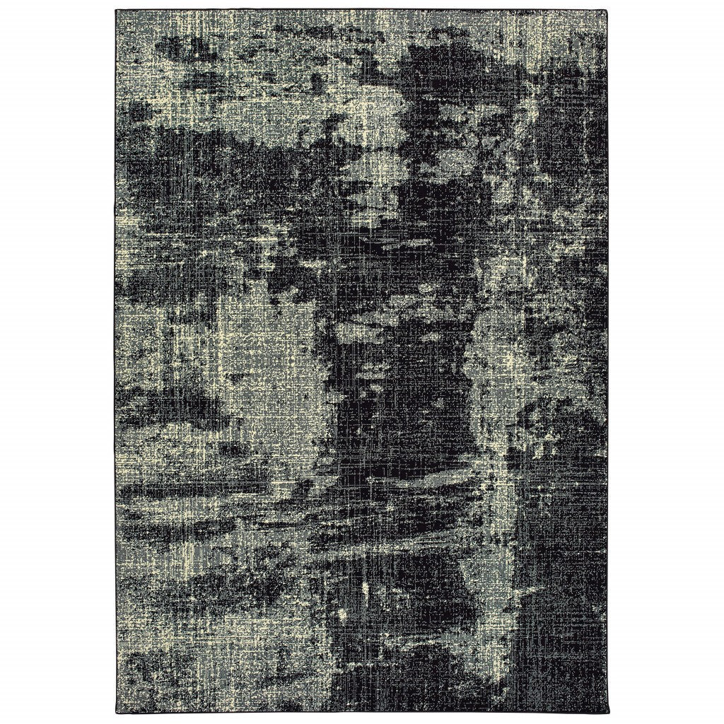 10' X 13' Black And Ivory Abstract Distressed Area Rug-Area Rugs-DECOROLALA