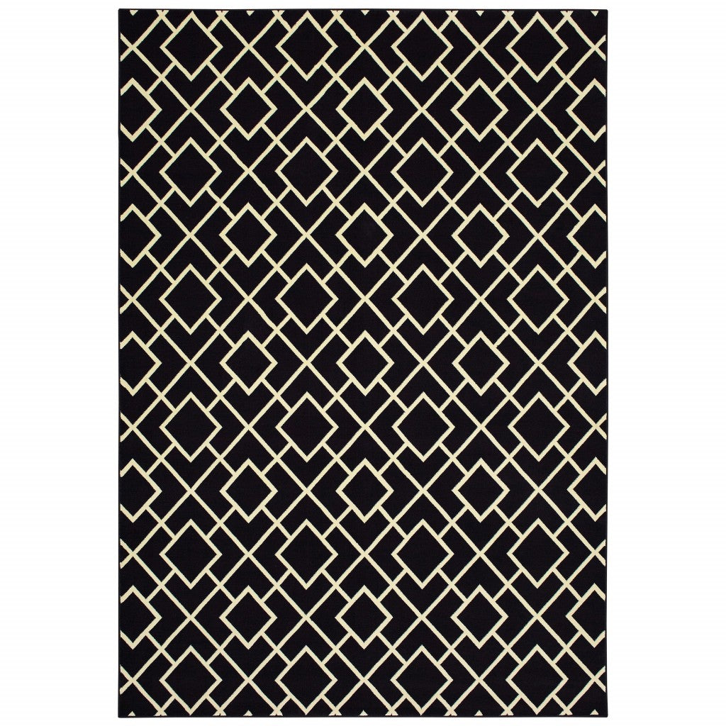 10' X 13' Black And Ivory Diamond Area Rug-Area Rugs-DECOROLALA