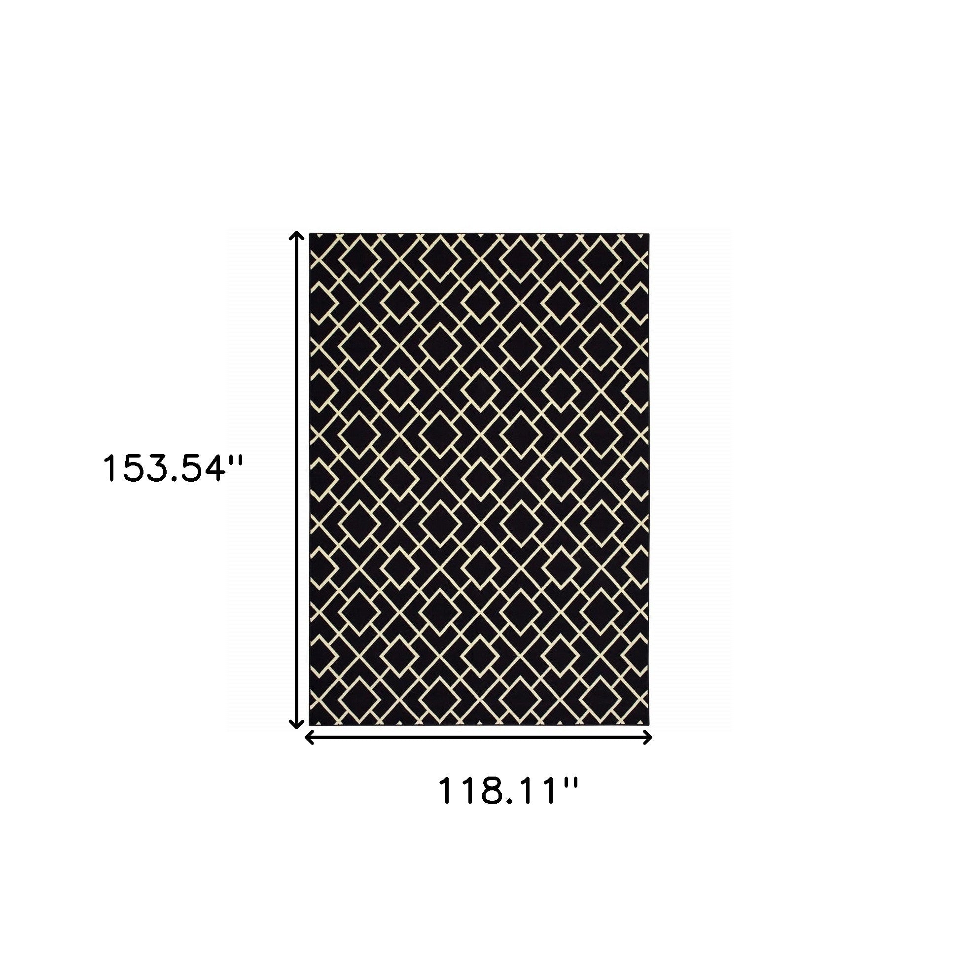 10' X 13' Black And Ivory Diamond Area Rug-Area Rugs-DECOROLALA