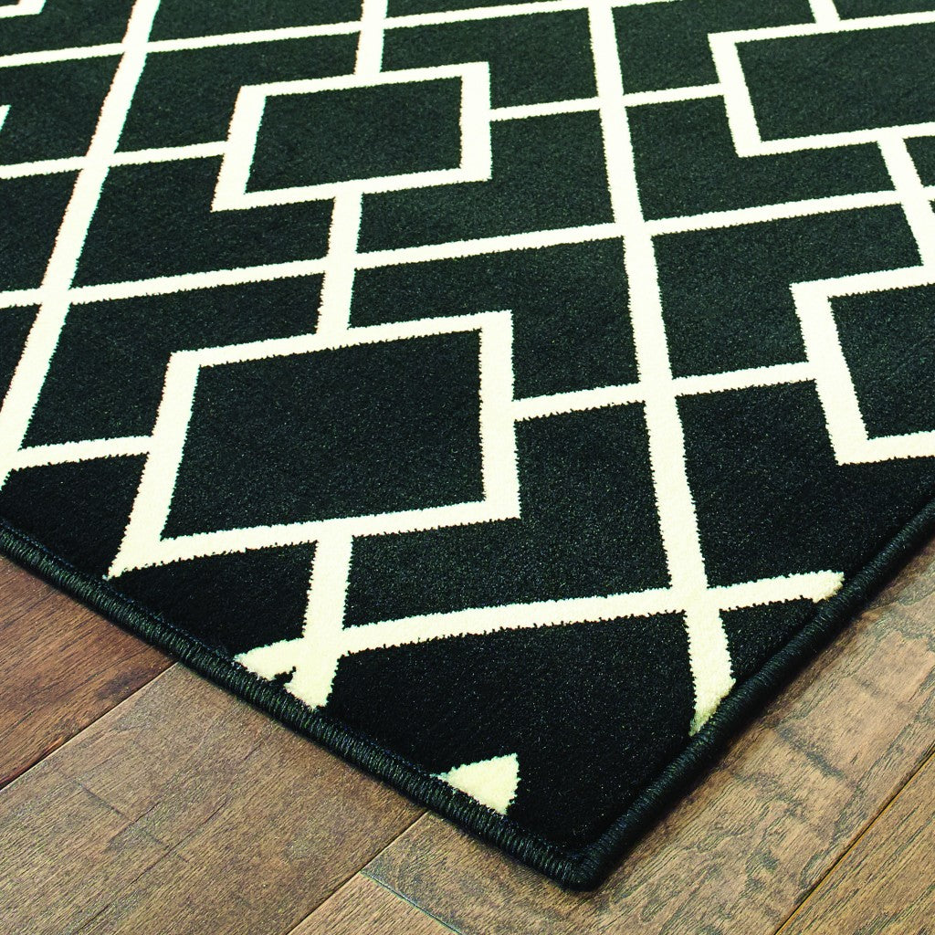 10' X 13' Black And Ivory Diamond Area Rug-Area Rugs-DECOROLALA