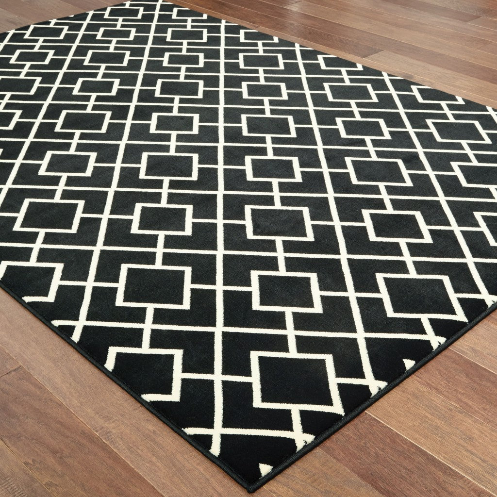 10' X 13' Black And Ivory Diamond Area Rug-Area Rugs-DECOROLALA
