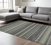 10' X 13' Black And Ivory Geometric Area Rug-Area Rugs-DECOROLALA