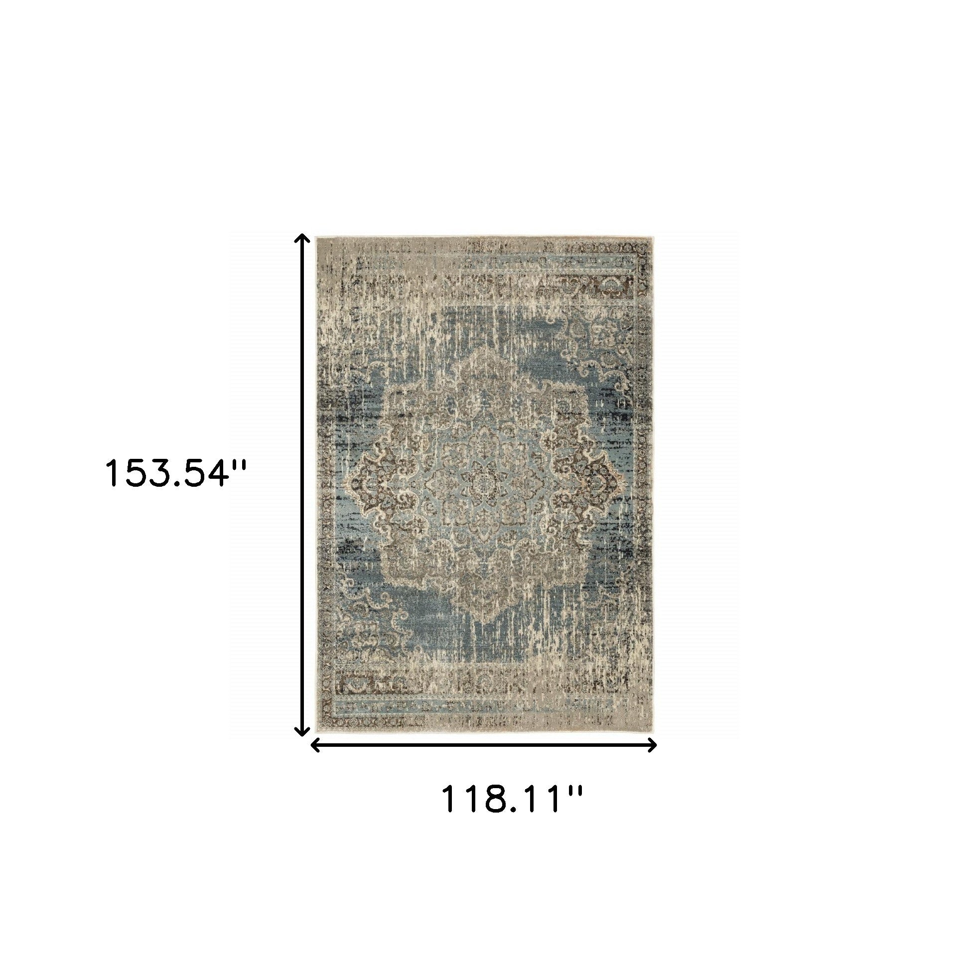 10' X 13' Blue And Ivory Medallion Area Rug-Area Rugs-DECOROLALA