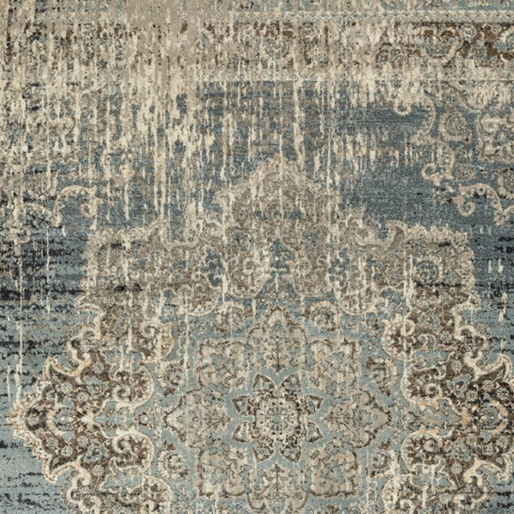 10' X 13' Blue And Ivory Medallion Area Rug-Area Rugs-DECOROLALA
