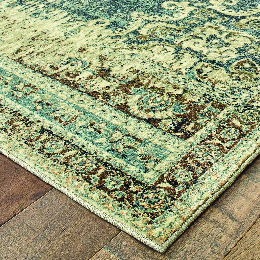 10' X 13' Blue And Ivory Medallion Area Rug-Area Rugs-DECOROLALA