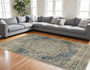 10' X 13' Blue And Ivory Medallion Area Rug-Area Rugs-DECOROLALA