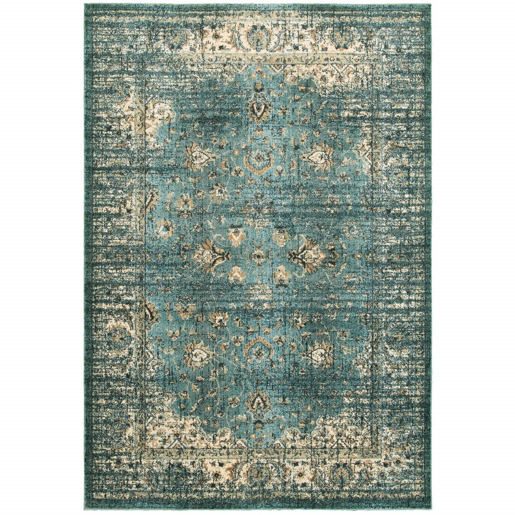 10' X 13' Blue And Ivory Medallion Distressed Area Rug-Area Rugs-DECOROLALA
