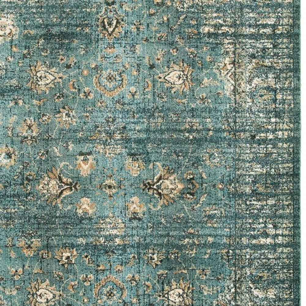 10' X 13' Blue And Ivory Medallion Distressed Area Rug-Area Rugs-DECOROLALA